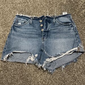 VERVET Blue Raw Hem Distress Look Shorts Button Up‎ Size Medium /o2